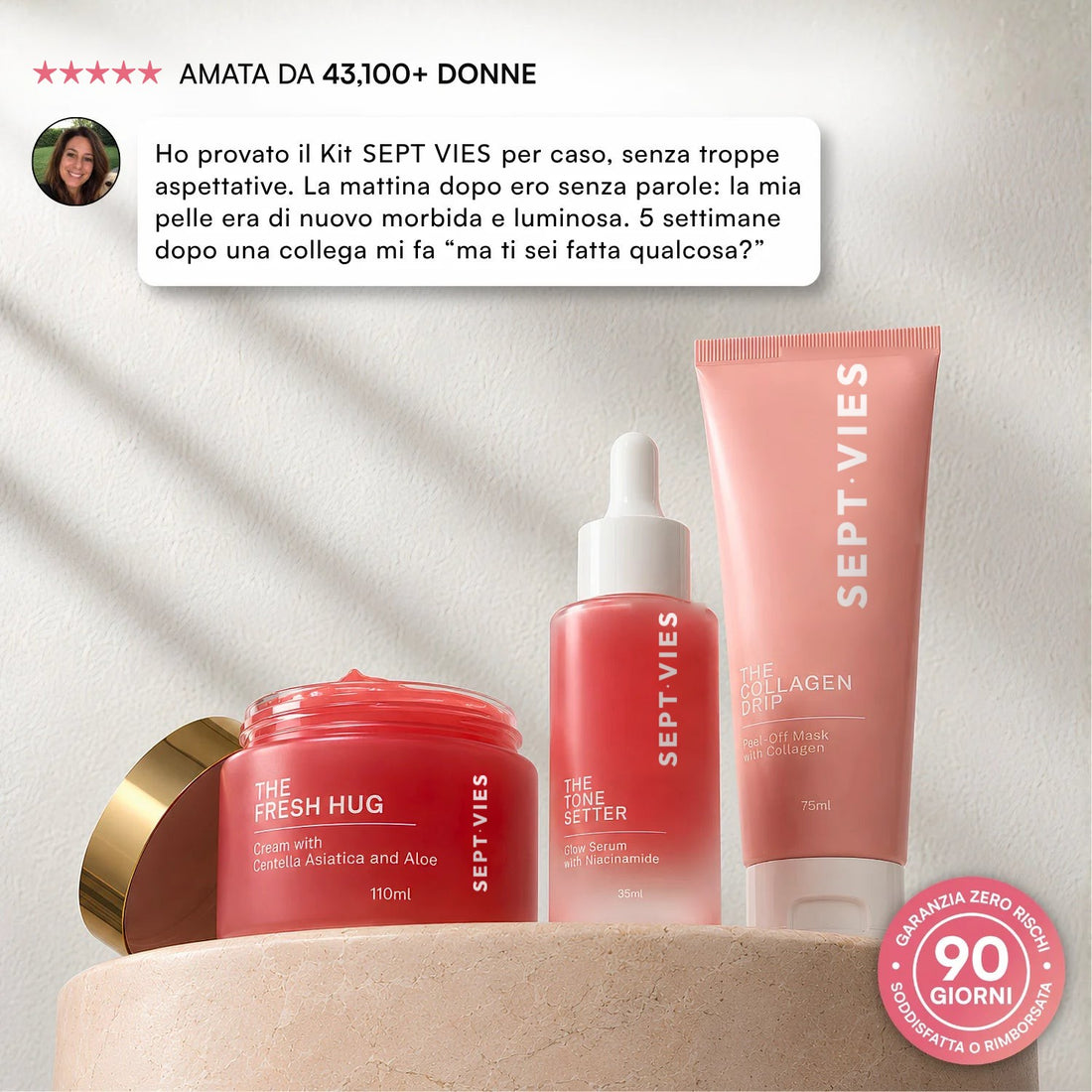Il Kit Essenziale SEPT VIES: crema, siero e maschera al collagene
