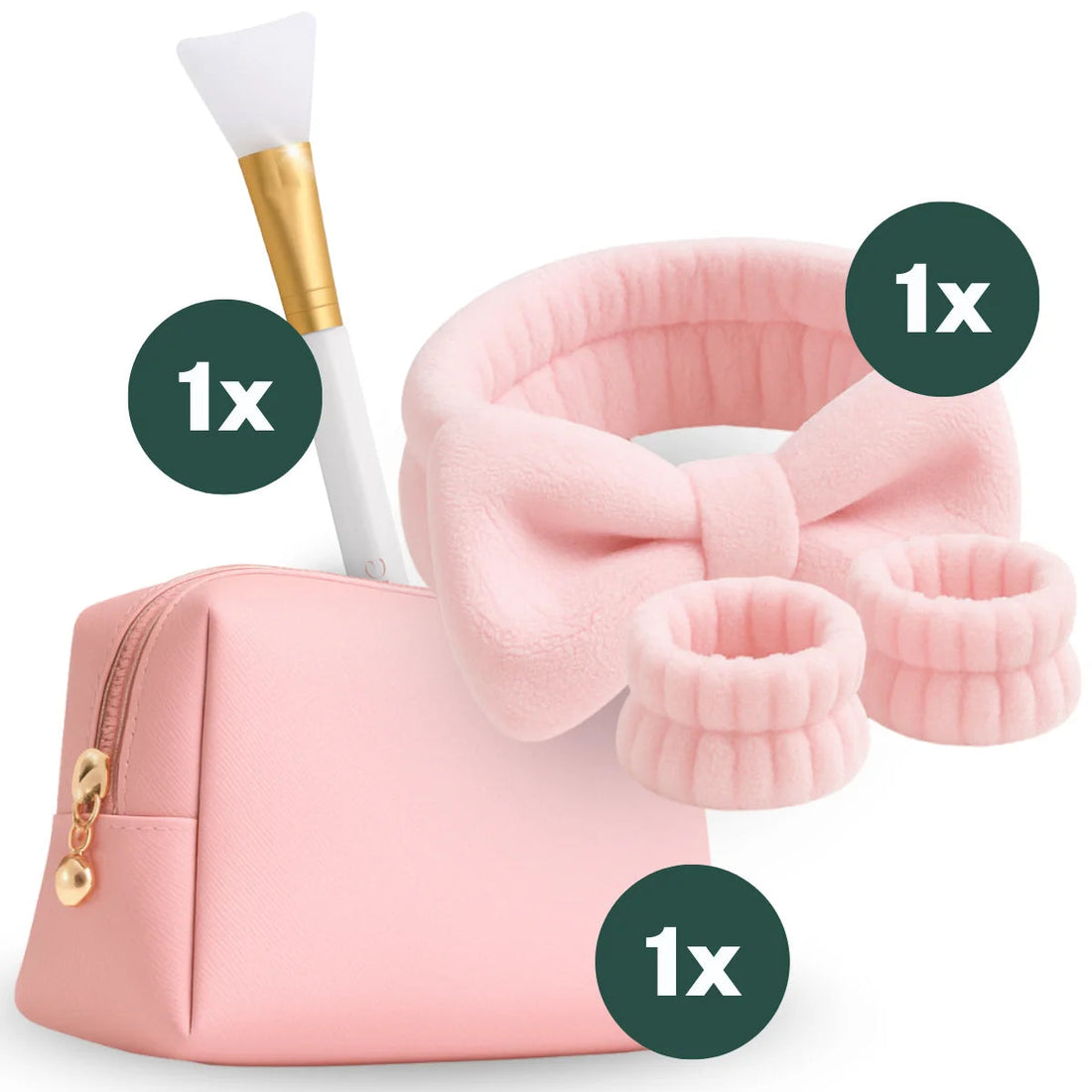 Set Beauty Essentials: pennello, fascia con polsini e pochette
